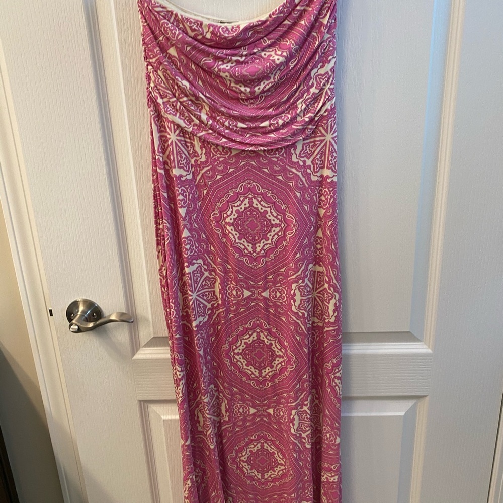 The Limited Pink & White Strapless Maxi Dress